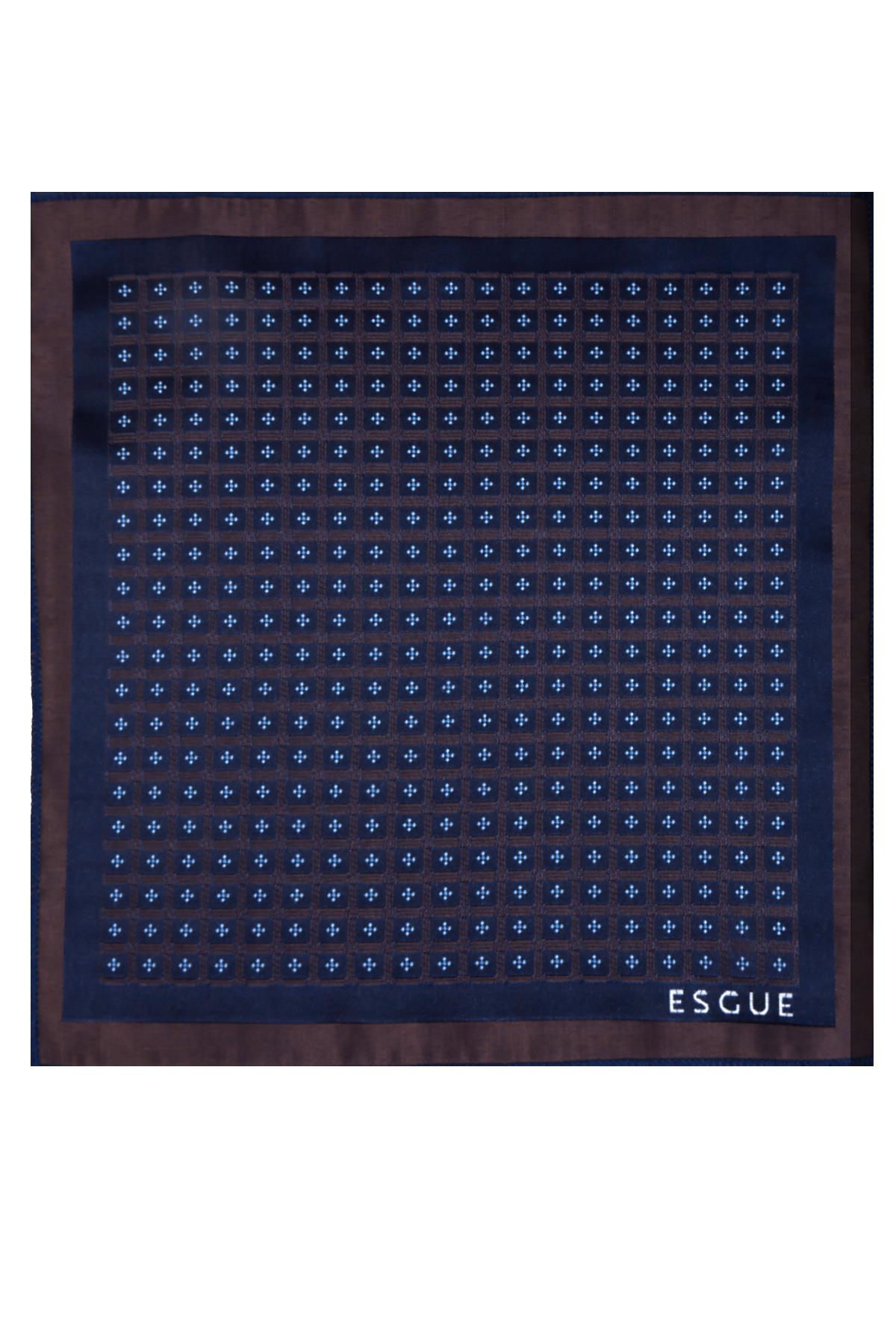 Esgue 8 Cm Hand Made Kahverengi - Lacivert Motif Desen Mendilli Kravat