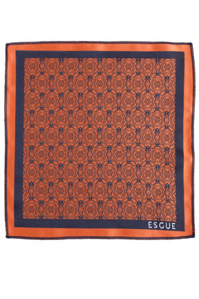 Esgue 8 Cm Hand Made Kiremit Lacivert Motif Desen Kravat Mendil & Kol Düğmesi Hediye Seti HSET:119