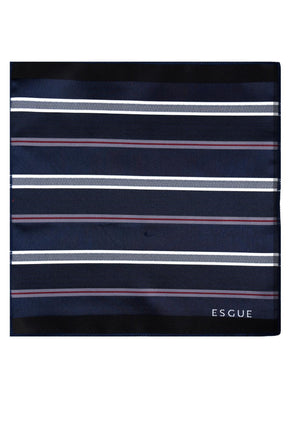 Esgue 8 Cm Hand Made Lacivert Çizgili Kravat Mendil & Lacivert Kare Kol Düğmesi Hediye Seti HSET:102