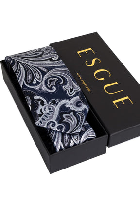 Esgue 8 Cm Hand Made Lacivert - Gri Desenli Mendilli Kravat