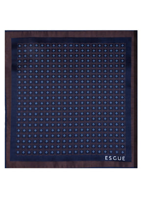 Esgue 8 Cm Hand Made Lacivert Kahverengi Desenli Kravat Mendil & Kol Düğmesi Hediye Seti HSET:117