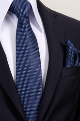 Esgue 8 Cm Hand Made Lacivert - Mavi Nokta Desenli Mendilli Kravat