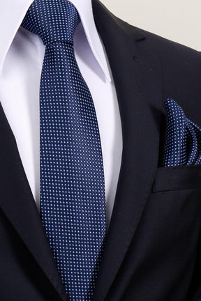 Esgue 8 Cm Hand Made Lacivert - Mavi Nokta Desenli Mendilli Kravat