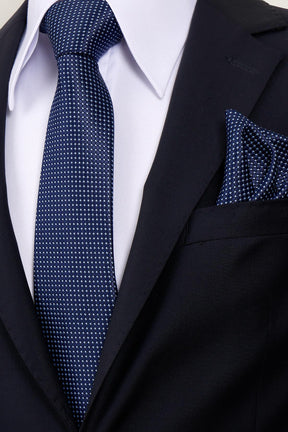 Esgue 8 Cm Hand Made Lacivert - Mavi Nokta Desenli Mendilli Kravat