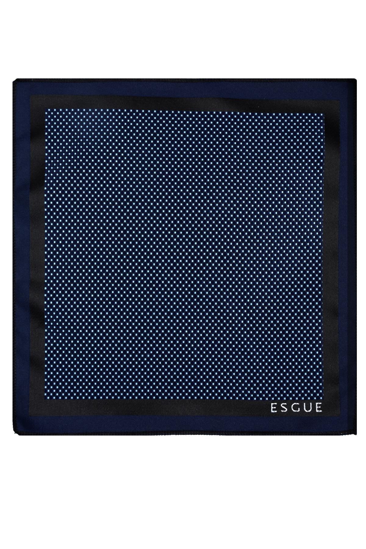 Esgue 8 Cm Hand Made Lacivert Mavi Noktalı Kravat Mendil & Kol Düğmesi & Kravat Maşası Hediye Seti HSET:115