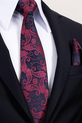 Esgue 8 Cm Hand Made Lacivert - Mor Şal Desen Mendilli Kravat