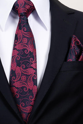 Esgue 8 Cm Hand Made Lacivert - Mor Şal Desen Mendilli Kravat