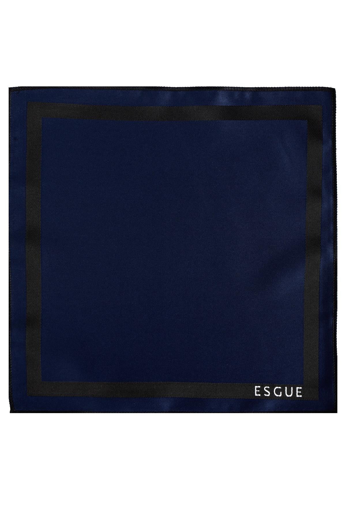 Esgue 8 Cm Hand Made Lacivert Saten Kravat Mendil & Kol Düğmesi Hediye Seti HSET:114