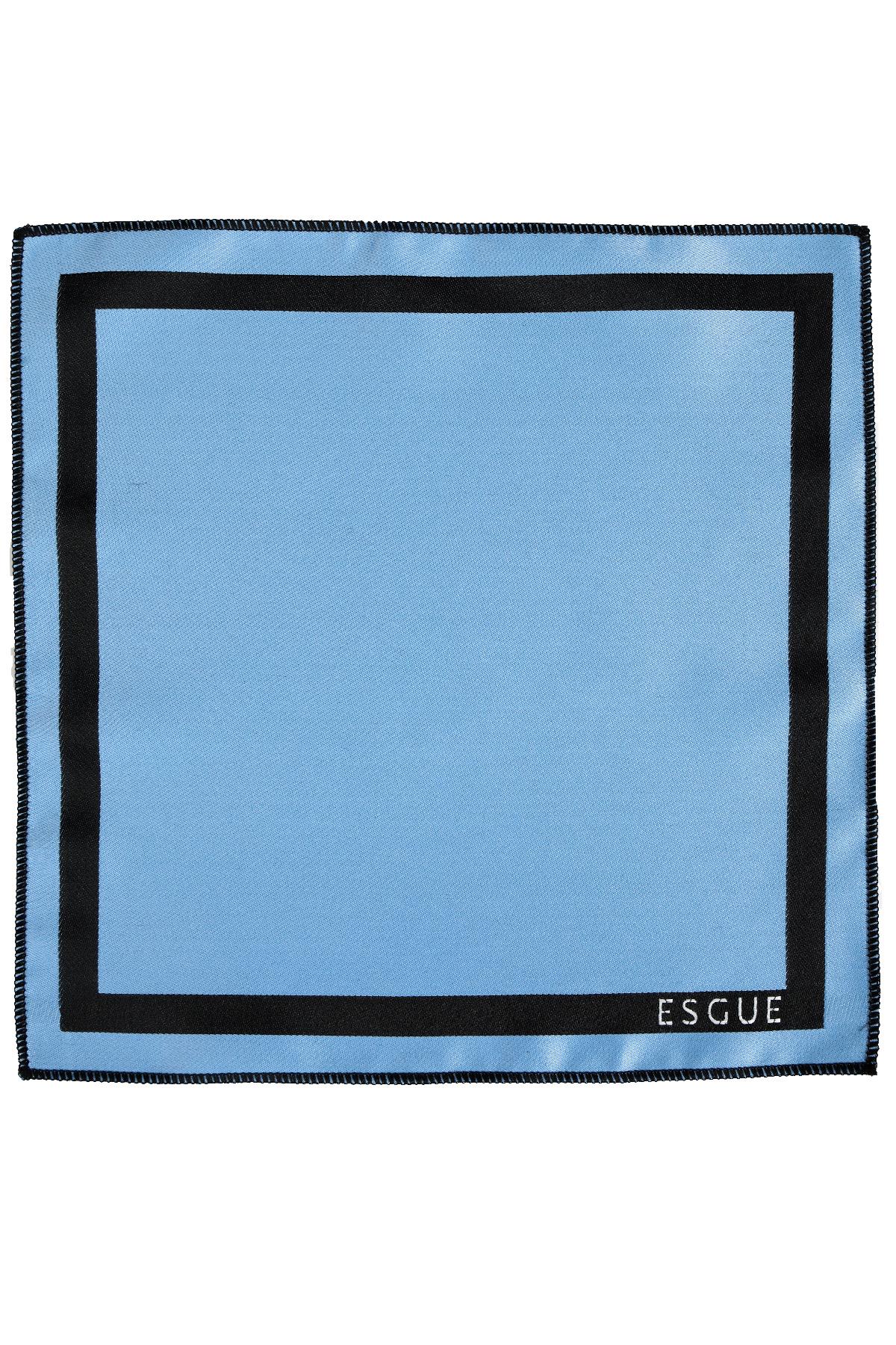 Esgue 8 Cm Hand Made Mavi Saten Kravat Mendil & Kol Düğmesi Hediye Seti HSET:112