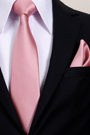 Esgue 8 Cm Hand Made Pembe Saten Kravat Mendil & Kol Düğmesi Hediye Seti HSET:111