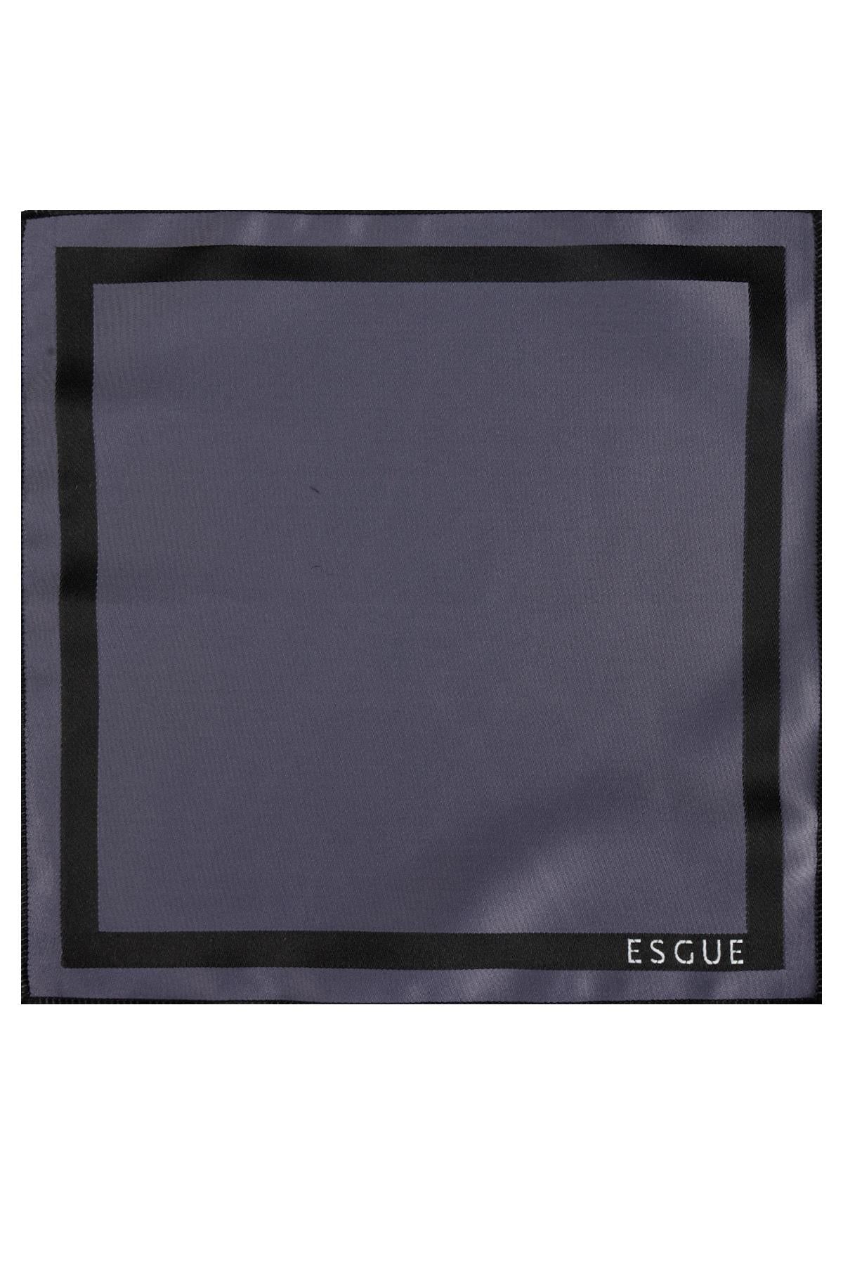 Esgue 8 Cm Hand Made Saten Gri Renk Kravat Mendil & Kol Düğmesi Hediye Seti HSET:133