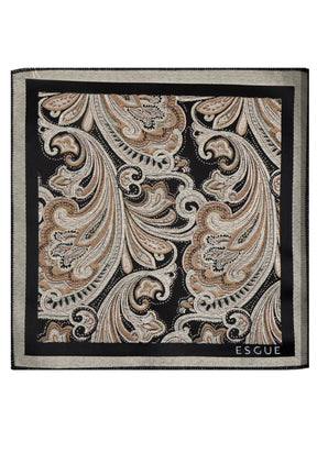 Esgue 8 Cm Hand Made Siyah - Bej Desenli Mendilli Kravat