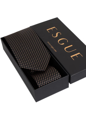 Esgue 8 Cm Hand Made Siyah - Bej Nokta Desenli Mendilli Kravat