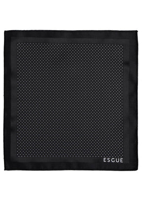 Esgue 8 Cm Hand Made Siyah Beyaz Nokta Desenli Kravat Mendil & Yuvarlak Kol Düğmesi Hediye Seti HSET:125