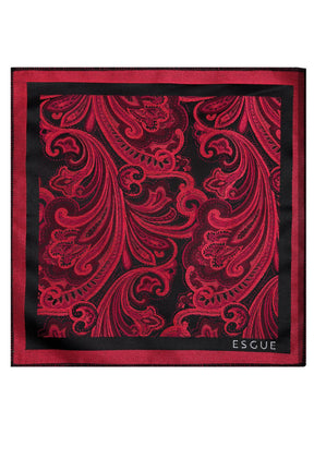 Esgue 8 Cm Hand Made Siyah - Kırmızı Desenli Mendilli Kravat