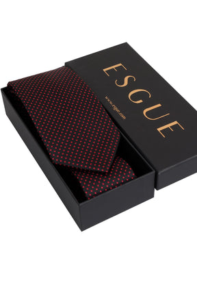 Esgue 8 Cm Hand Made Siyah - Kırmızı Nokta Desenli Mendilli Kravat