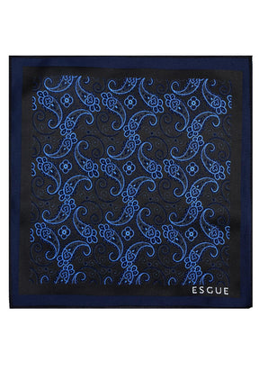 Esgue 8 Cm Hand Made Siyah Mavi Şal Desen Kravat Mendil & Kol Düğmesi Hediye Seti HSET:106