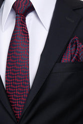 Esgue 8 Cm Klasik Geniş Hand Made Bordo - Lacivert Desenli Mendilli Kravat