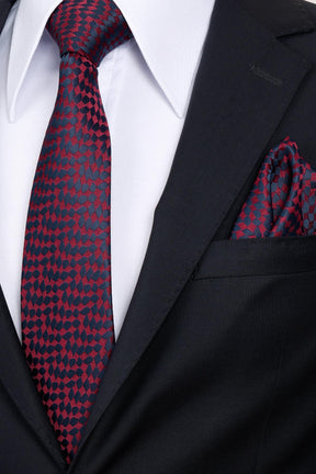 Esgue 8 Cm Klasik Geniş Hand Made Bordo - Lacivert Desenli Mendilli Kravat