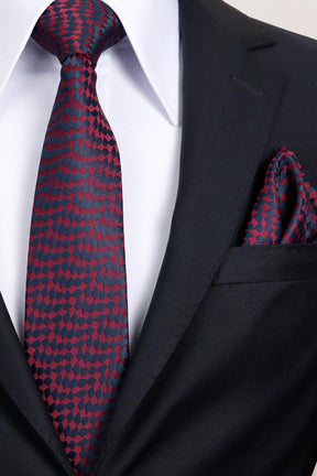 Esgue 8 Cm Klasik Geniş Hand Made Bordo - Lacivert Desenli Mendilli Kravat