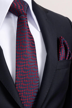 Esgue 8 Cm Klasik Geniş Hand Made Bordo - Lacivert Desenli Mendilli Kravat