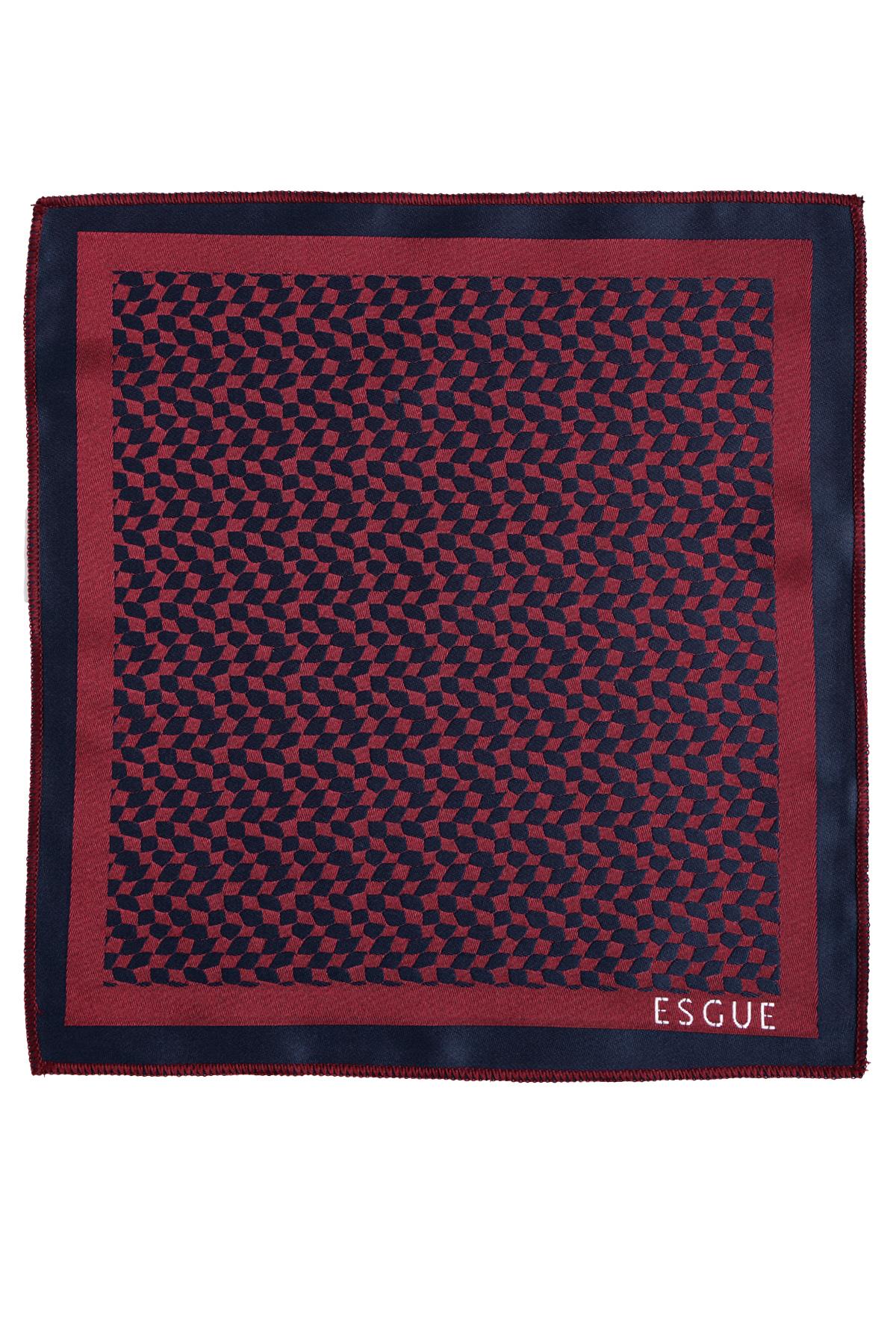 Esgue 8 Cm Klasik Geniş Hand Made Bordo - Lacivert Desenli Mendilli Kravat