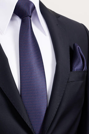 Esgue 8 Cm Klasik Geniş Hand Made Lacivert - Bordo Nokta Desen Mendilli Kravat