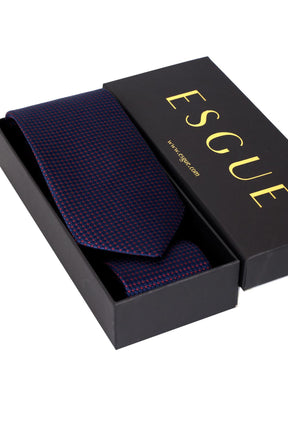 Esgue 8 Cm Klasik Geniş Hand Made Lacivert - Bordo Nokta Desen Mendilli Kravat