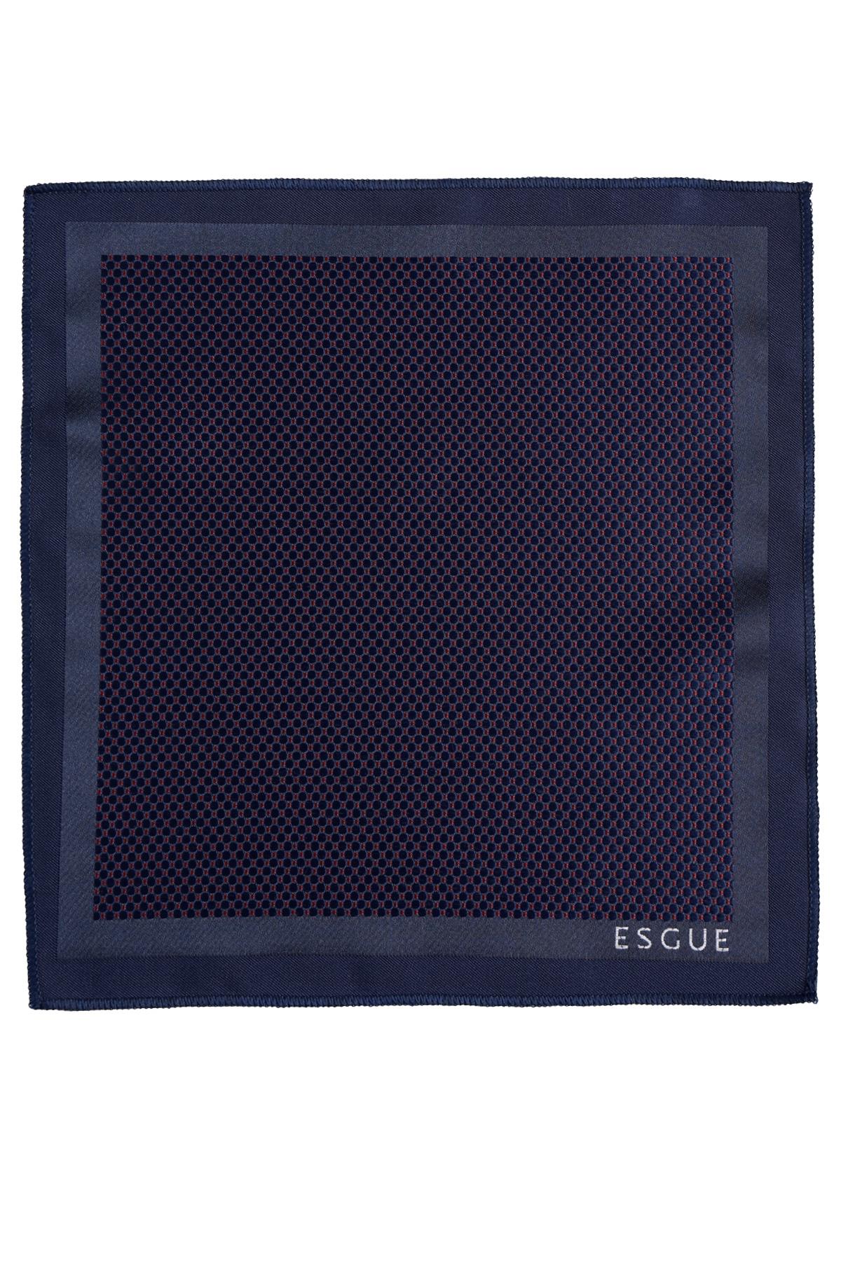 Esgue 8 Cm Klasik Geniş Hand Made Lacivert - Bordo Nokta Desen Mendilli Kravat