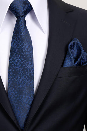 Esgue 8 Cm Klasik Geniş Hand Made Lacivert Desenli Mendilli Kravat