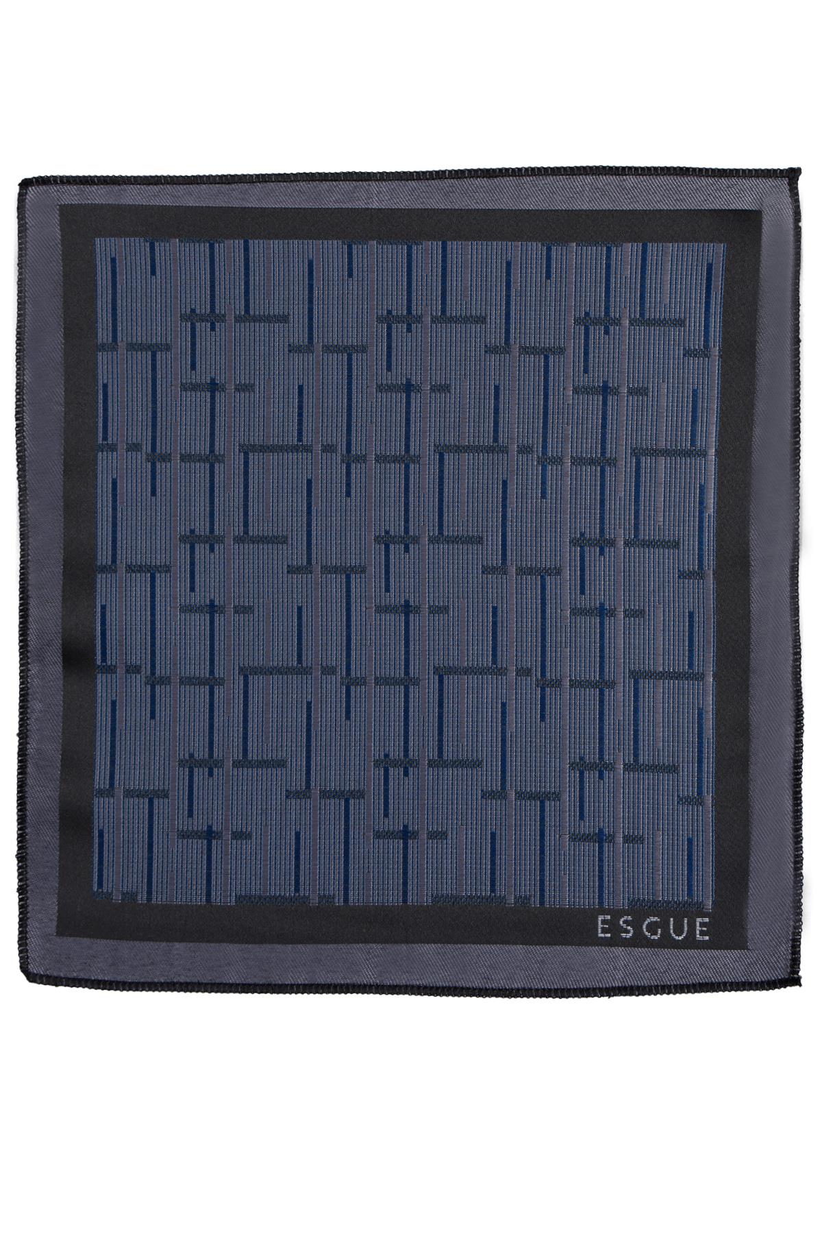 Esgue 8 Cm Klasik Geniş Hand Made Lacivert - Gri Çizgili Desen Mendilli Kravat