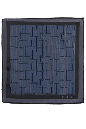 Esgue 8 Cm Klasik Geniş Hand Made Lacivert - Gri Çizgili Desen Mendilli Kravat