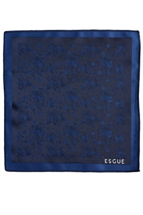 Esgue 8 Cm Klasik Geniş Hand Made Lacivert - Mavi Çiçek Desen Mendilli Kravat