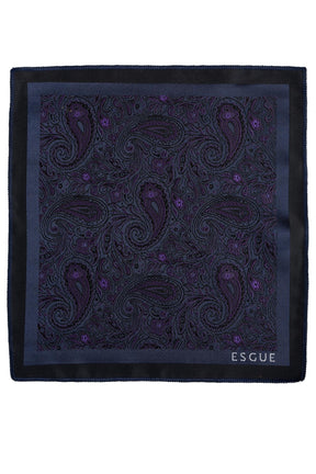 Esgue 8 Cm Klasik Geniş Hand Made Lacivert - Mor Şal Desen Mendilli Kravat