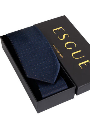 Esgue 8 Cm Klasik Geniş Hand Made Lacivert Sarı Nokta Desen Mendilli Kravat