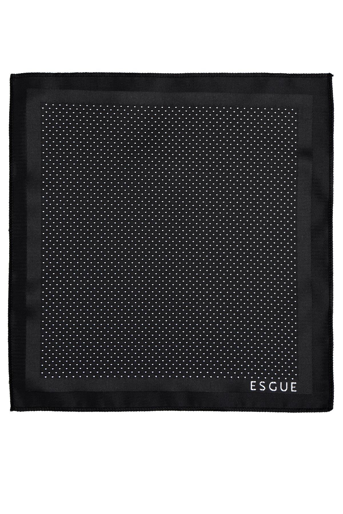 Esgue 8 Cm Klasik Geniş Hand Made Siyah - Beyaz Nokta Desen Mendilli Kravat