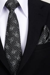 Esgue 8 Cm Klasik Geniş Hand Made Siyah - Beyaz Şal Desen Mendilli Kravat