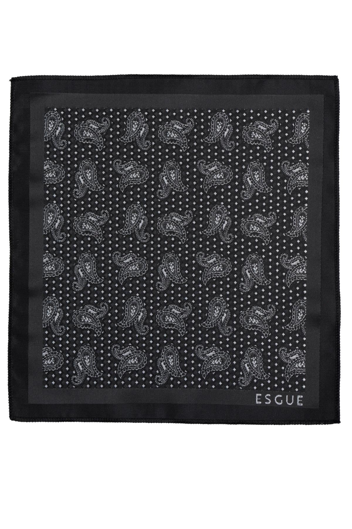 Esgue 8 Cm Klasik Geniş Hand Made Siyah - Beyaz Şal Desen Mendilli Kravat