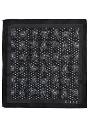 Esgue 8 Cm Klasik Geniş Hand Made Siyah - Beyaz Şal Desen Mendilli Kravat