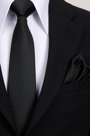 Esgue 8 Cm Klasik Geniş Hand Made Siyah Çizgili Desen Mendilli Kravat