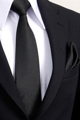 Esgue 8 Cm Klasik Geniş Hand Made Siyah Desenli Mendilli Kravat