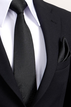 Esgue 8 Cm Klasik Geniş Hand Made Siyah Desenli Mendilli Kravat