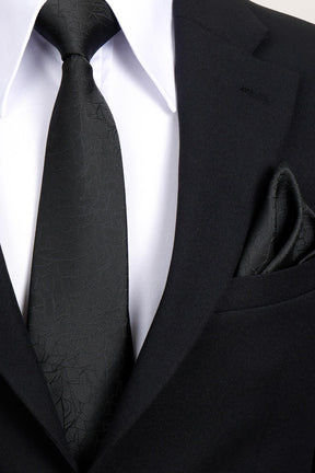 Esgue 8 Cm Klasik Geniş Hand Made Siyah Desenli Mendilli Kravat