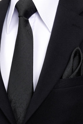 Esgue 8 Cm Klasik Geniş Hand Made Siyah Desenli Mendilli Kravat