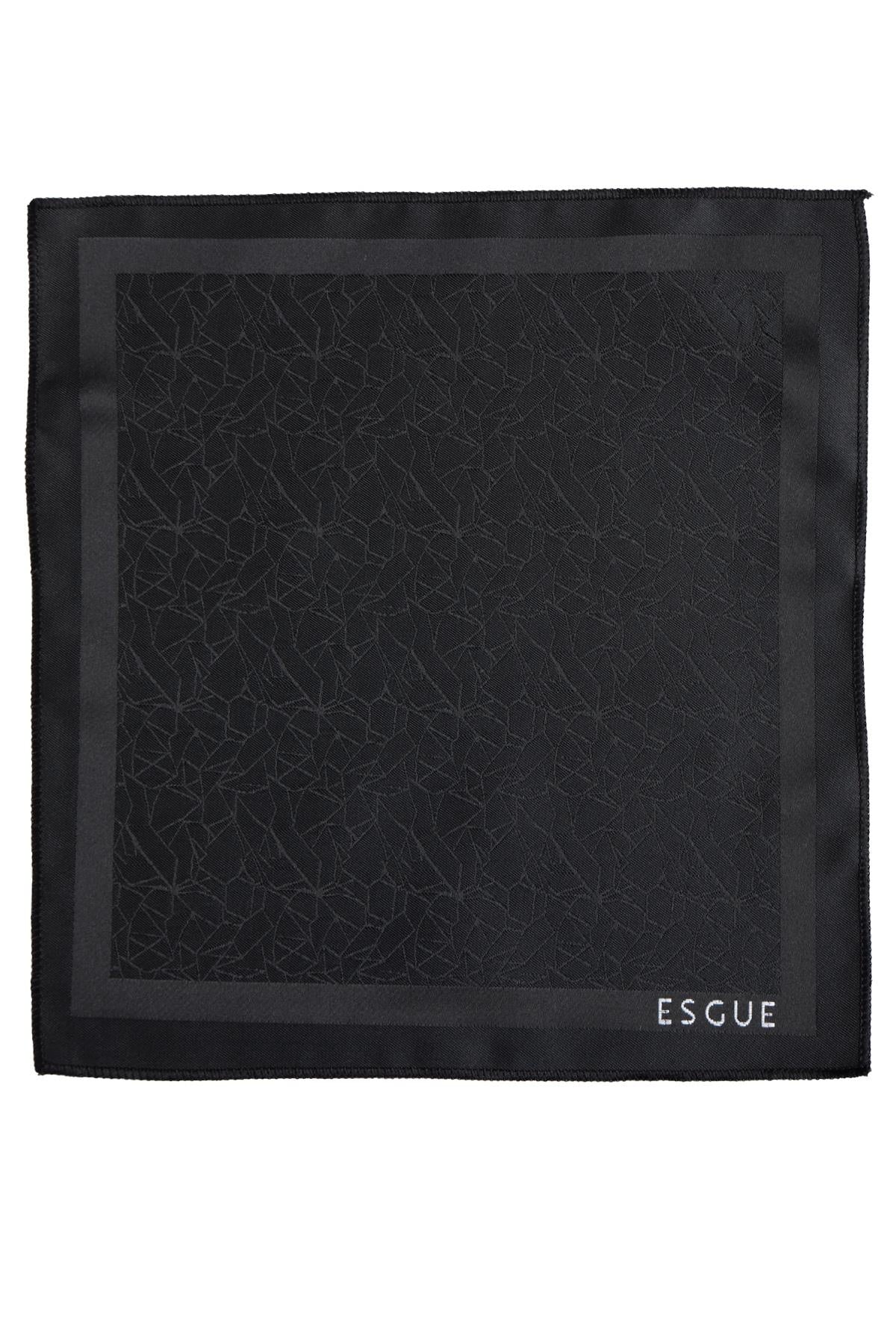 Esgue 8 Cm Klasik Geniş Hand Made Siyah Desenli Mendilli Kravat