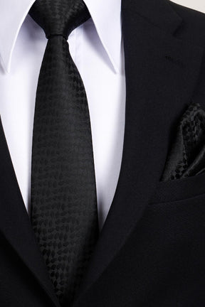 Esgue 8 Cm Klasik Geniş Hand Made Siyah Gölge Desenli Mendilli Kravat