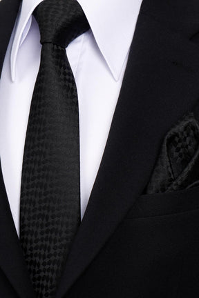 Esgue 8 Cm Klasik Geniş Hand Made Siyah Gölge Desenli Mendilli Kravat