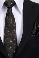 Esgue 8 Cm Klasik Geniş Hand Made Siyah - Kahve Damla Desen Mendilli Kravat