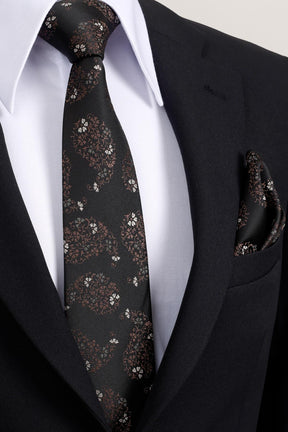 Esgue 8 Cm Klasik Geniş Hand Made Siyah - Kahve Damla Desen Mendilli Kravat