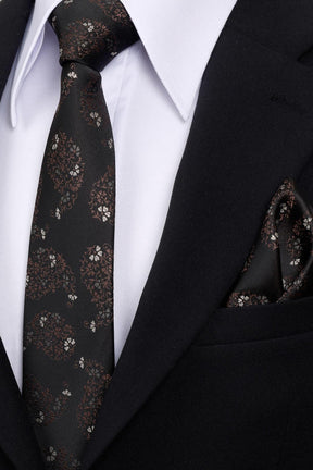 Esgue 8 Cm Klasik Geniş Hand Made Siyah - Kahve Damla Desen Mendilli Kravat